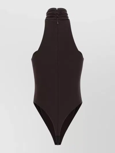 Elisabetta Franchi Bodysuit High Neckline Sleeveless Jewel Detail In Brown