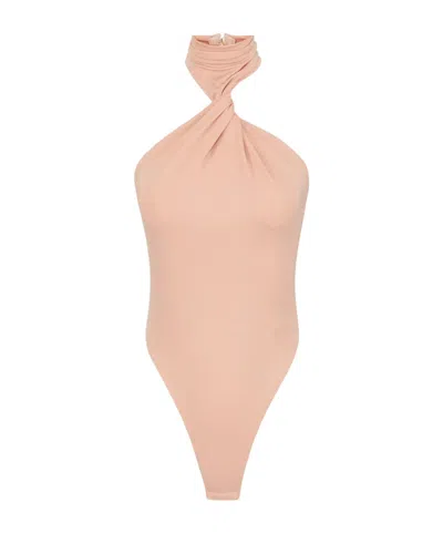 Elisabetta Franchi Bodysuit In Crêpe Jersey Fabric In Brown