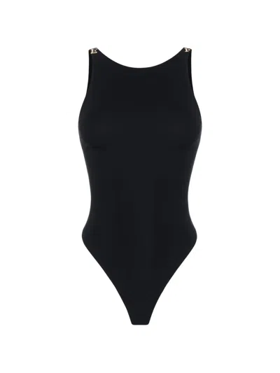 Elisabetta Franchi Bodysuit In Crêpe Jersey Fabric With Jewel Logos In Black