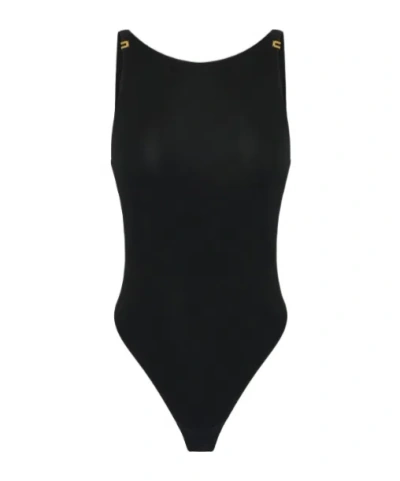 Elisabetta Franchi Bodysuit In Crepe Jersey Fabric With Logo Details In Black