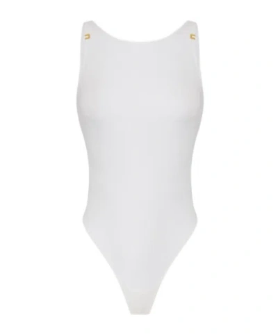 Elisabetta Franchi Bodysuit In Crepe Jersey Fabric With Logo Details In White