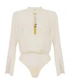 Elisabetta Franchi Bodysuit In Georgette Fabric With Jewel Details In White