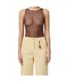 Elisabetta Franchi Bodysuit In Jacquard Tulle Fabric With Diamonds