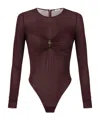 Elisabetta Franchi Bodysuit In Jersey Fabric With Jewel Detail In Burgundy