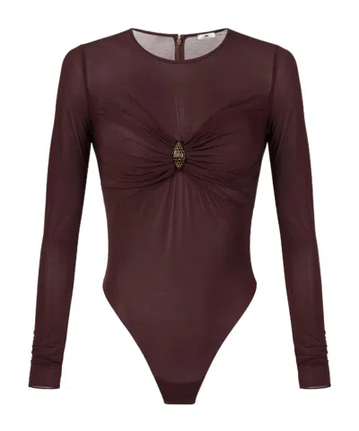 Elisabetta Franchi Bodysuit In Jersey Fabric With Jewel Detail In Burgundy