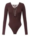 Elisabetta Franchi Bodysuit In Jersey Fabric With Laces In Brown
