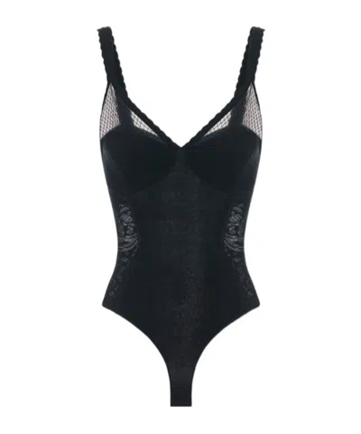 Elisabetta Franchi Bodysuit In Knit And Lace Fabric In Black