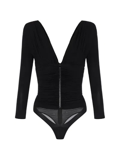 Elisabetta Franchi Bodysuit In Lightweight Crêpe Jersey Fabric In Black