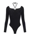 Elisabetta Franchi Bodysuit In Ribbed Knit Fabric With Openwork Details In Black