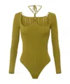 Elisabetta Franchi Bodysuit In Ribbed Knit Fabric With Openwork Details In Green