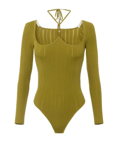 ELISABETTA FRANCHI BODYSUIT IN RIBBED KNIT FABRIC WITH OPENWORK DETAILS