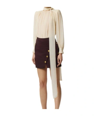 Elisabetta Franchi Bodysuit In Silk Georgette Fabric With Sash In Brown