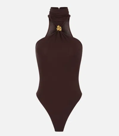 Elisabetta Franchi Bodysuit With Jewel Detail In Brown