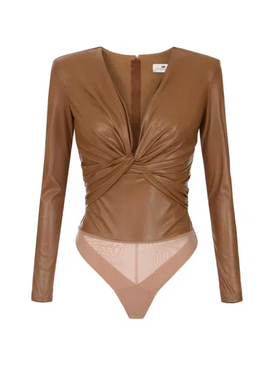Elisabetta Franchi Bodysuit With Knot In Brown