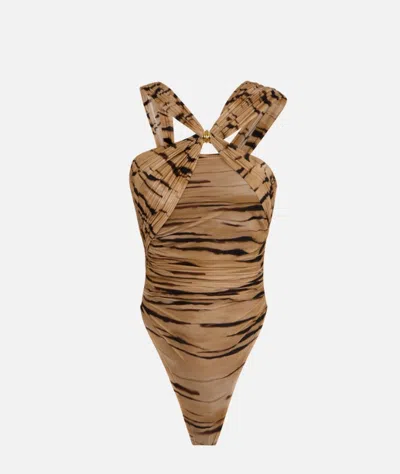 Elisabetta Franchi Bodysuit With Tiger Print In Multi