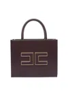 Elisabetta Franchi Structured Tote Bag With Dual Handles And Gold-tone Logo In Purple