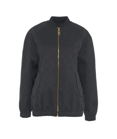 Elisabetta Franchi Bomber Jacket With Monogram In Black