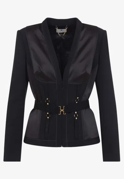 Elisabetta Franchi Bondage Cropped Blazer In Black