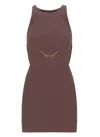 Elisabetta Franchi Bordeaux Sleeveless Dress With Chain Decoration On The Front In Fabric Woman In Brown