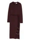 Elisabetta Franchi Knit Dress With Chain And Gold Buttons In Burgundy