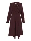 Elisabetta Franchi Bordeaux Midi Dress With Deep V-neck In Brown