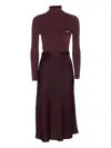 Elisabetta Franchi Bordeaux Midi Dress With Ribbed Top In Burgundy