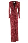 Elisabetta Franchi Bordeaux Sequin Evening Dress With Padded Shoulders In White