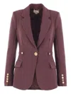 Elisabetta Franchi Burgundy Tailored Blazer With Gold Buttons And Peak Lapels In Purple