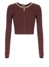 Elisabetta Franchi Bordeaux Textured Geometric Pattern Cardigan In Burgundy
