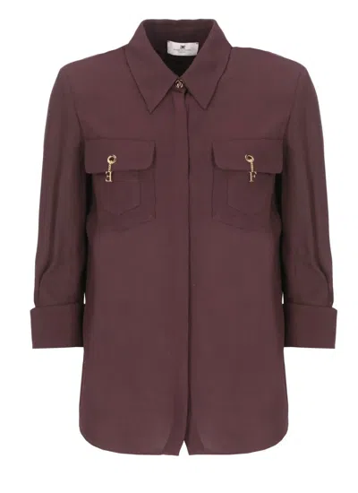 ELISABETTA FRANCHI BORDEAUX VISCOSE SHIRT WITH CLASSIC COLLAR