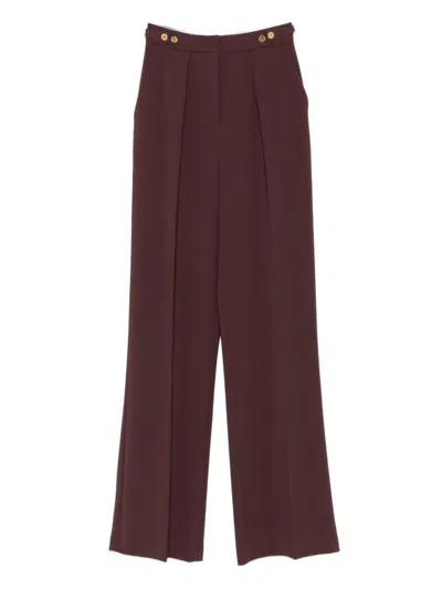 ELISABETTA FRANCHI BORDEAUX WIDE-LEG TROUSERS WITH GOLD-ACCENT BUCKLE DETAIL