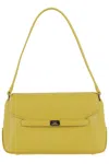 Elisabetta Franchi Textured Finish Shoulder Bag With Logo-embellished Strap In Curry