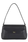 Elisabetta Franchi Textured Faux Leather Shoulder Bag With Logo Plaque In Nero