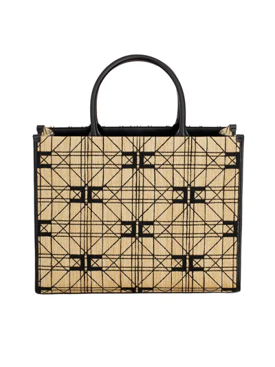 Elisabetta Franchi Borsa Shopper In Rafia In Neutral