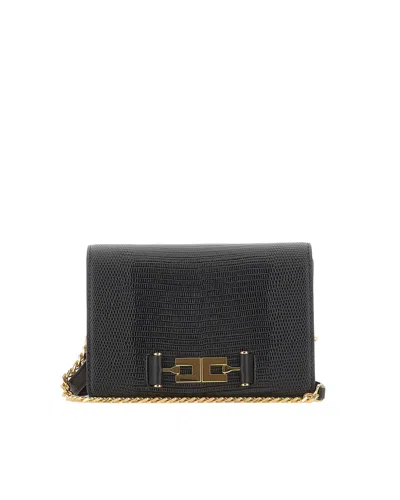 Elisabetta Franchi Lizard-effect Logo-plaque Shoulder Bag In Black