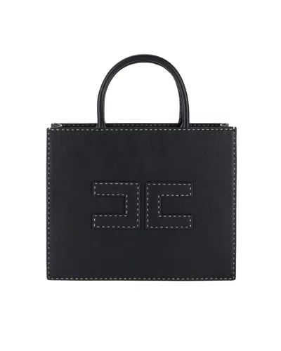 ELISABETTA FRANCHI MEDIUM BLACK TOTE BAG WITH CONTRAST STITCHING