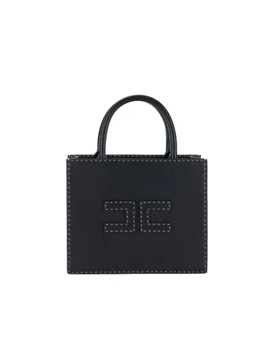 Elisabetta Franchi Borsa Tote Nera Piccola Con Impunture A Contrasto In 110