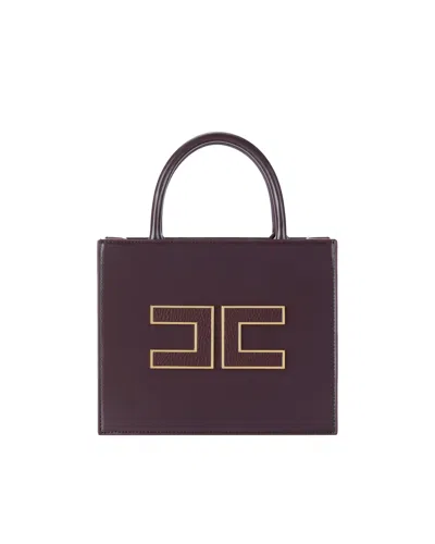 Elisabetta Franchi Borsa Tote Piccola Con Logo Bordeaux In Red