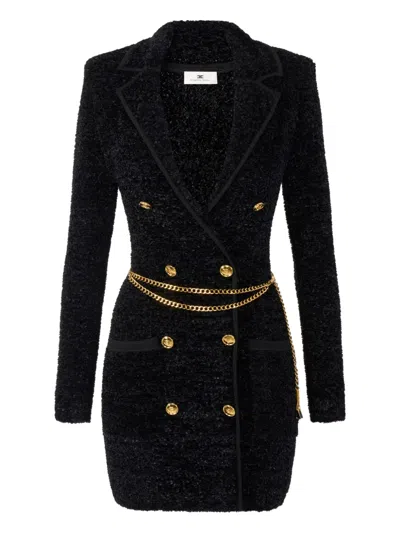 ELISABETTA FRANCHI BOUCLÉ CHAIN-BELT MINI DRESS