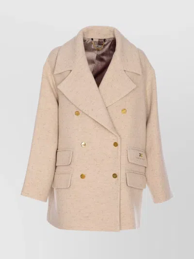ELISABETTA FRANCHI BOUCLE' COAT DOUBLE-BREASTED GOLD-TONE BUTTONS