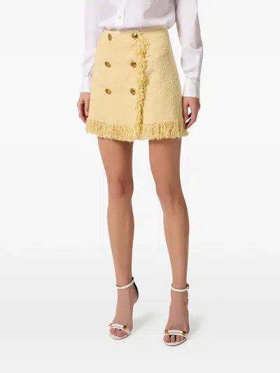 Elisabetta Franchi Bouclé Fringed Button Mini Skirt In Multi