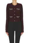 Elisabetta Franchi Bouclè Knit Cardigan Jacket In Burgundy