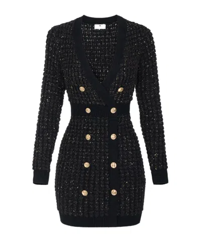 Elisabetta Franchi Boucle Knit Dress With Sequins In Black