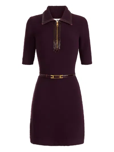 Elisabetta Franchi Bouclé-knit Mini Dress In Purple