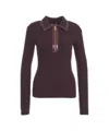 Elisabetta Franchi Tricot Sweater With Zippered Front And Contrast Trim In Brown