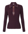 Elisabetta Franchi Boucle Knit Polo Shirt With Vinyl Details In Burgundy