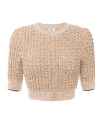 ELISABETTA FRANCHI SEQUIN-EMBELLISHED CABLE-KNIT SWEATER