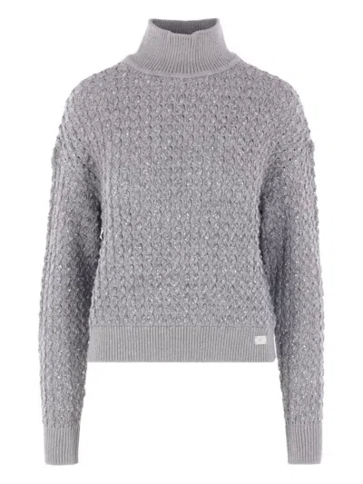ELISABETTA FRANCHI ELISABETTA FRANCHI BOUCLÉ MOCK NECK SWEATER WITH SEQUINS CLOTHING