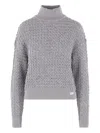 Elisabetta Franchi Cable Knit Tricot Sweater With Sequined Inserts And High Neck In Gray