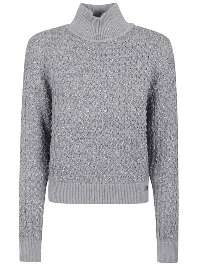ELISABETTA FRANCHI BOUCLÉ SWEATER WITH HIGH NECK AND TEXTURED FINISH
